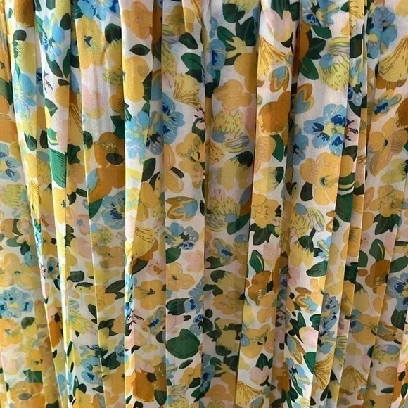 [L]Joie yellow Floral Maxi Lined Pleated Pull On Skirt  with Waist Belt - Picture 5 of 10